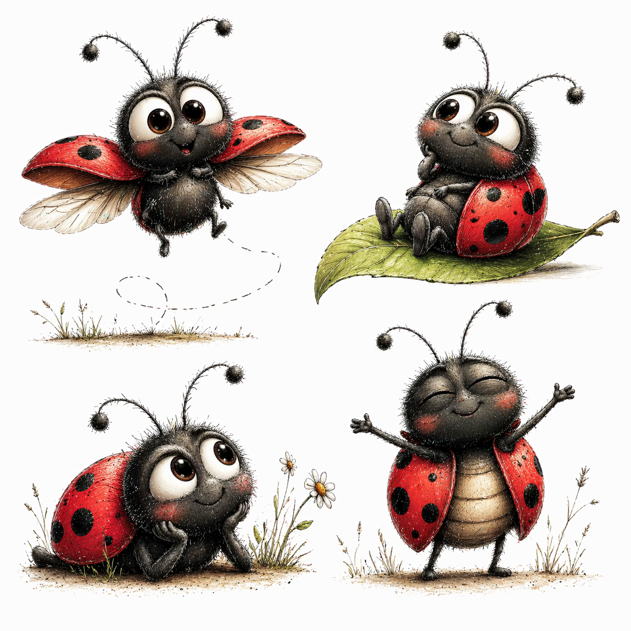 Ladybug Clipart Set – Cute Bug PNG, Kawaii Insect Digital Download for Stickers, Crafts & Design VIMANO
